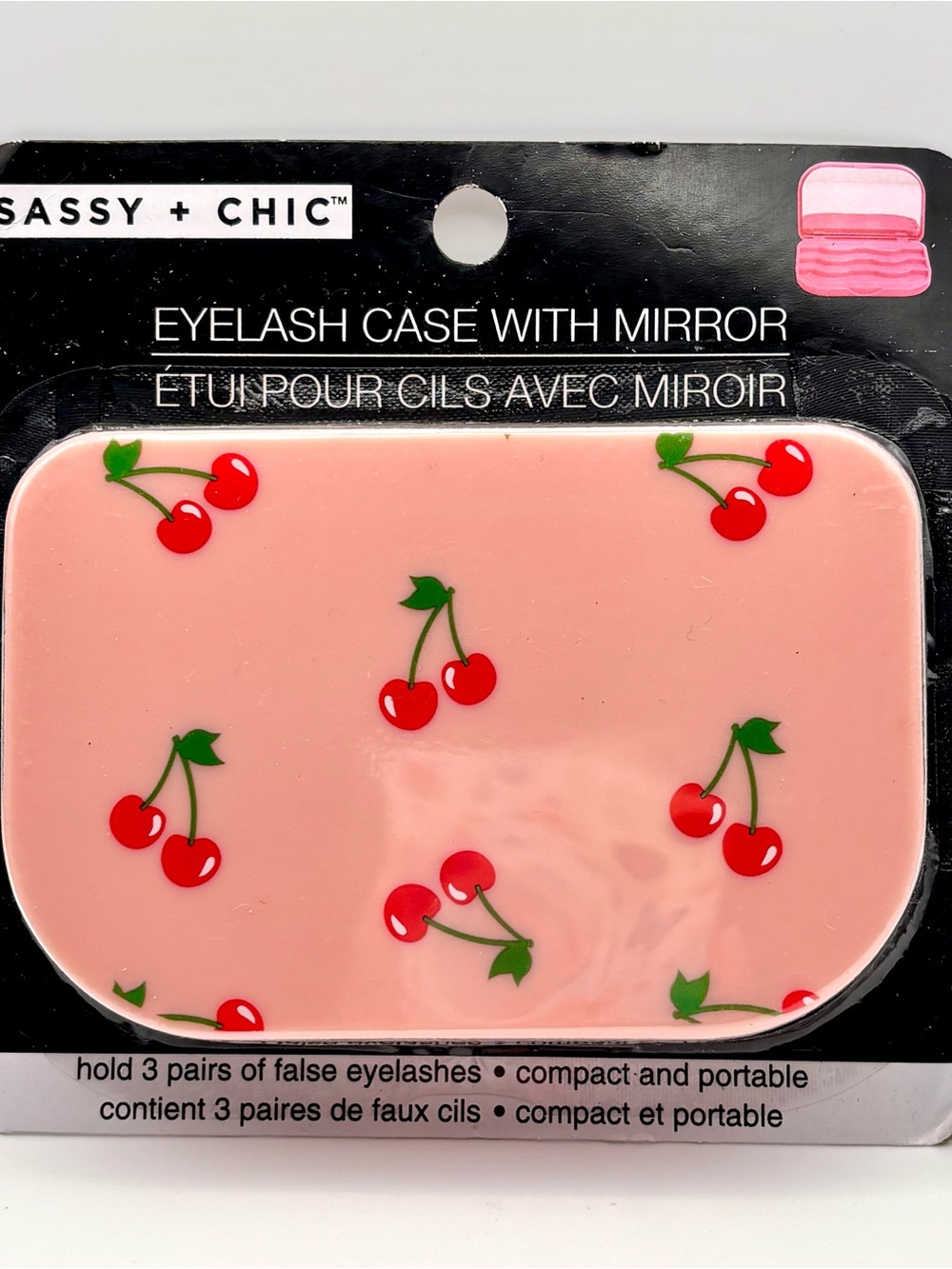 SASSY + CHIC Pink Cherry Eyelash Case with Mirror